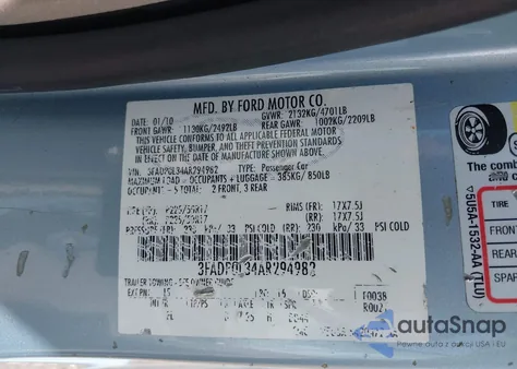 2010 Ford Fusion Hybrid из США, поврежденный, VIN 3FADP0L34AR294982